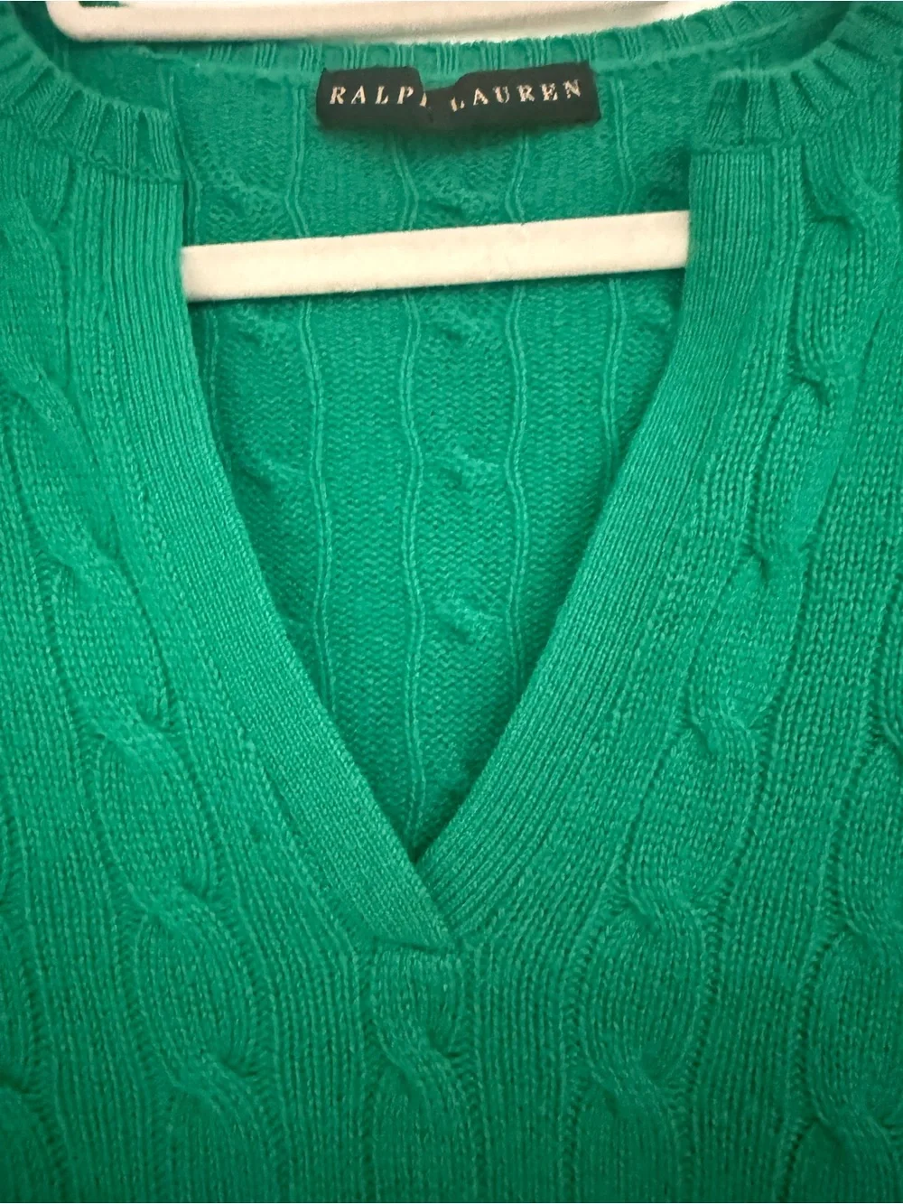 Ralph Lauren Black Label Emerald Green Cable-Knit V-Neck Sweater